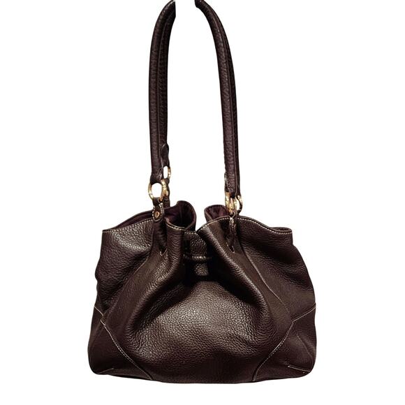 VTG Talbots Brown Pebble Leather Hobo Bucket Shoulder Bag Everyday Streetwear - Picture 1 of 10